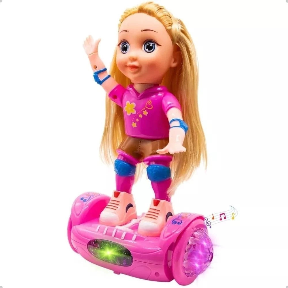 Boneca Andadora Giratória – Brinquedo Eletrônico com Música, Som e Luzes