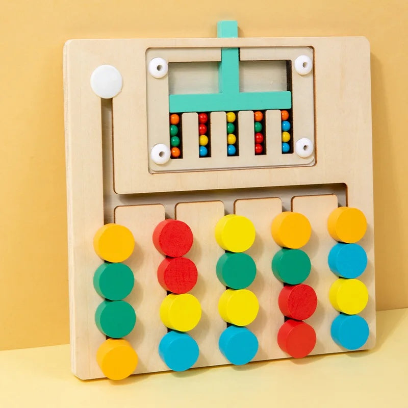 Brinquedo Educativo Montessori em Madeira – Jogo de Estratégia com Cores e Bolas Rolantes