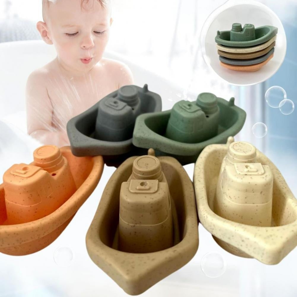Brinquedo de Banho Infantil Barquinhos Empilháveis – Kit 5 Peças Educativo para Água