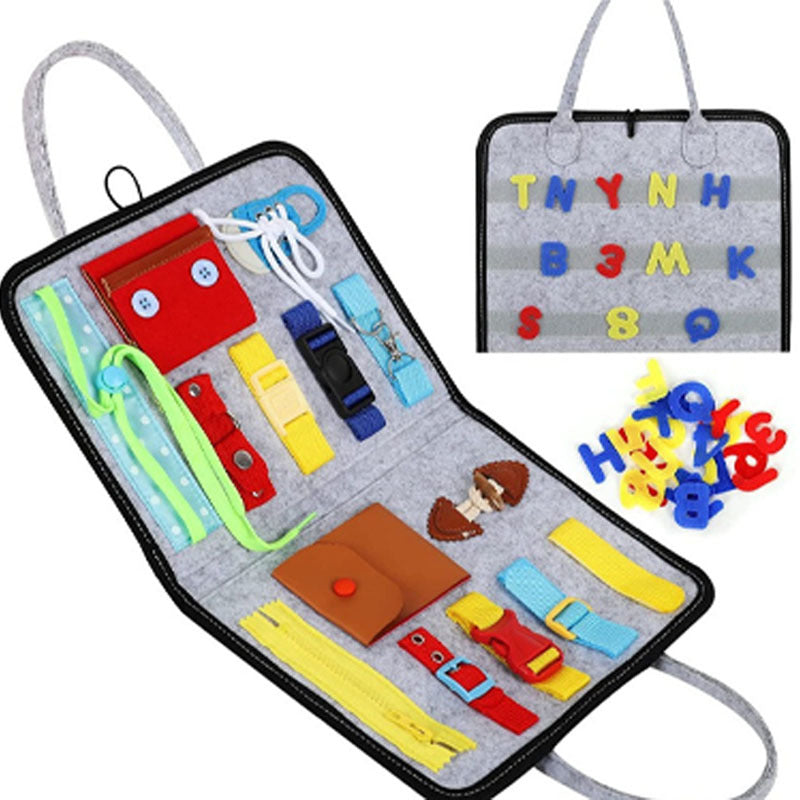 Busy Board Montessori Portátil – Placa Sensorial Dobrável para Aprendizado e Coordenação Motora