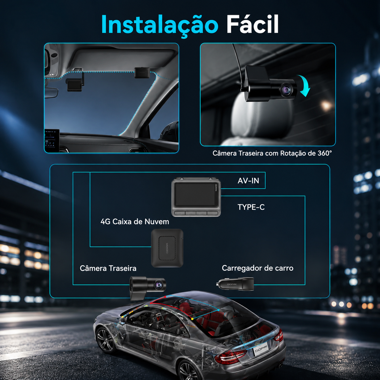 Câmera Veicular Z60 4g Visualização Remota 4k 3 em 1