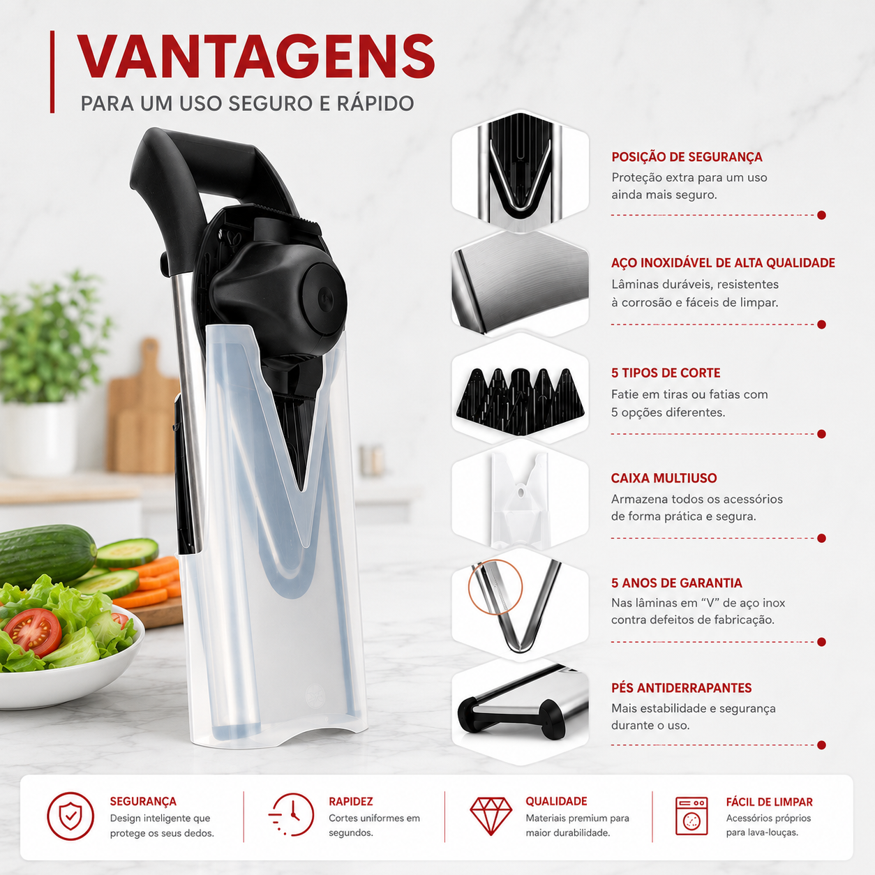 Fatiador De Legumes V6 Pro 8 em 1 Em Aço Inoxidável