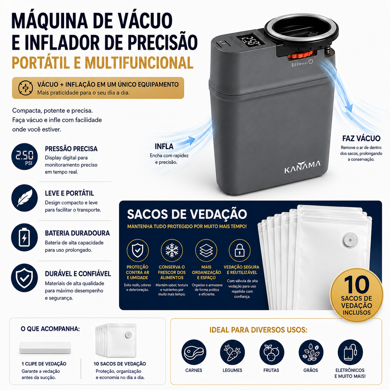 Máquina Seladora a Vácuo Aerador à Prova D'água 2 em 1