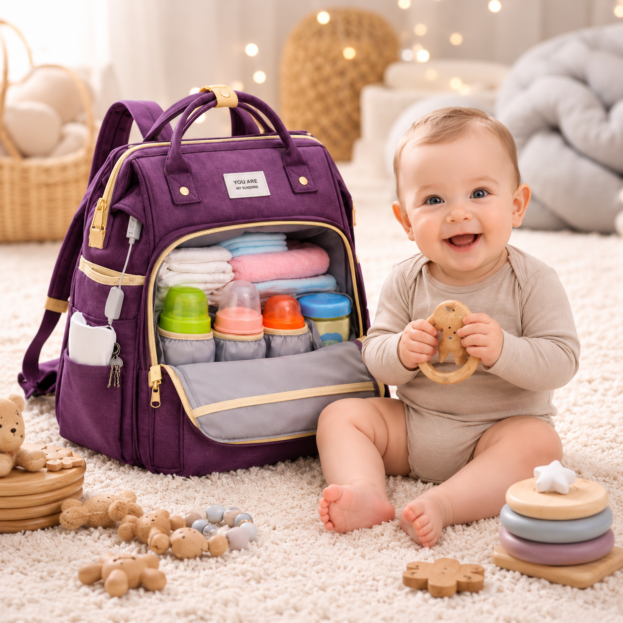 Mochila De Maternidade Expansível 3 Em 1 Com Berço Portátil