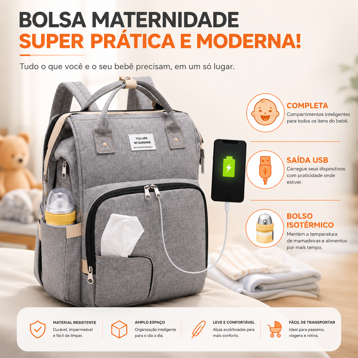 Mochila De Maternidade Expansível 3 Em 1 Com Berço Portátil