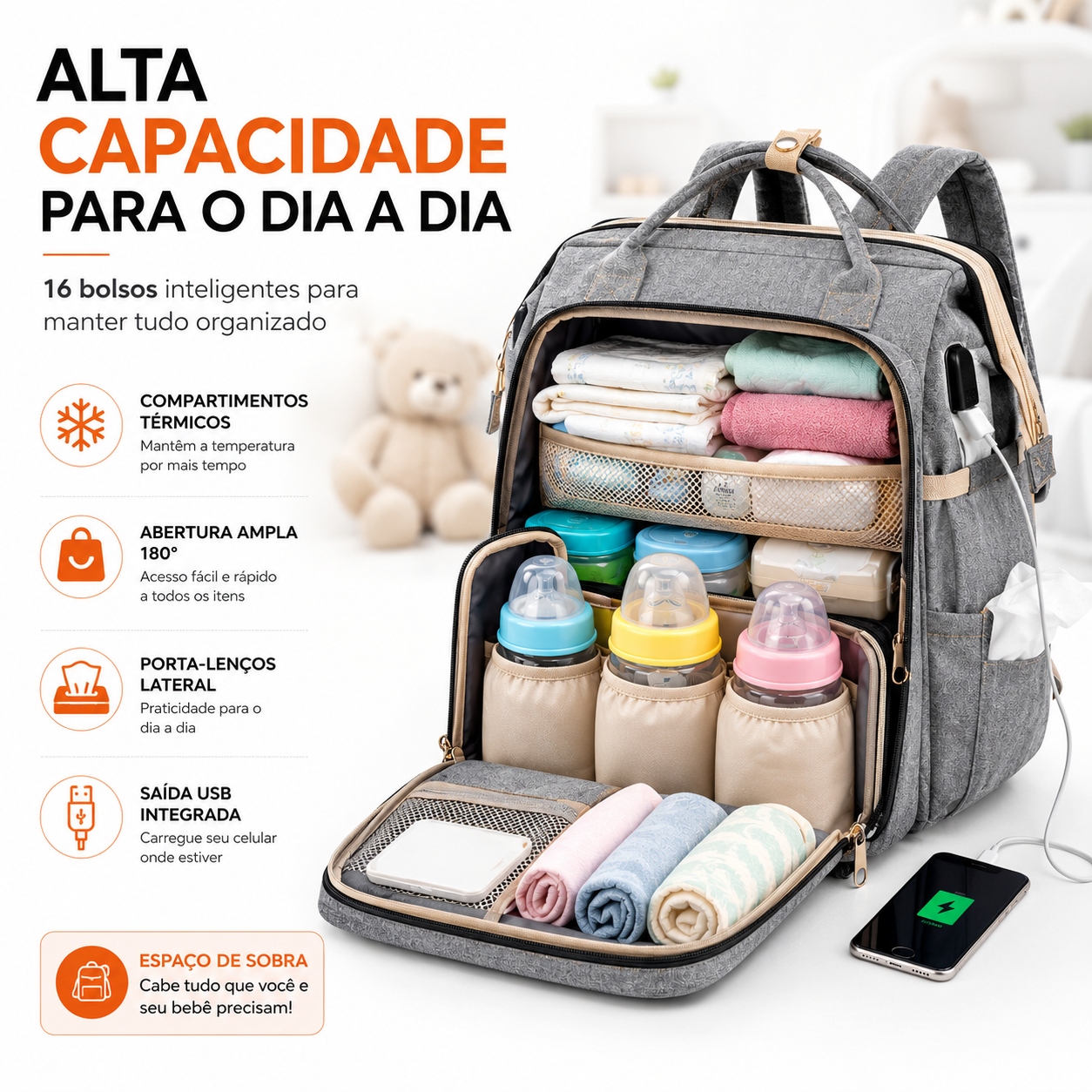 Mochila De Maternidade Expansível 3 Em 1 Com Berço Portátil