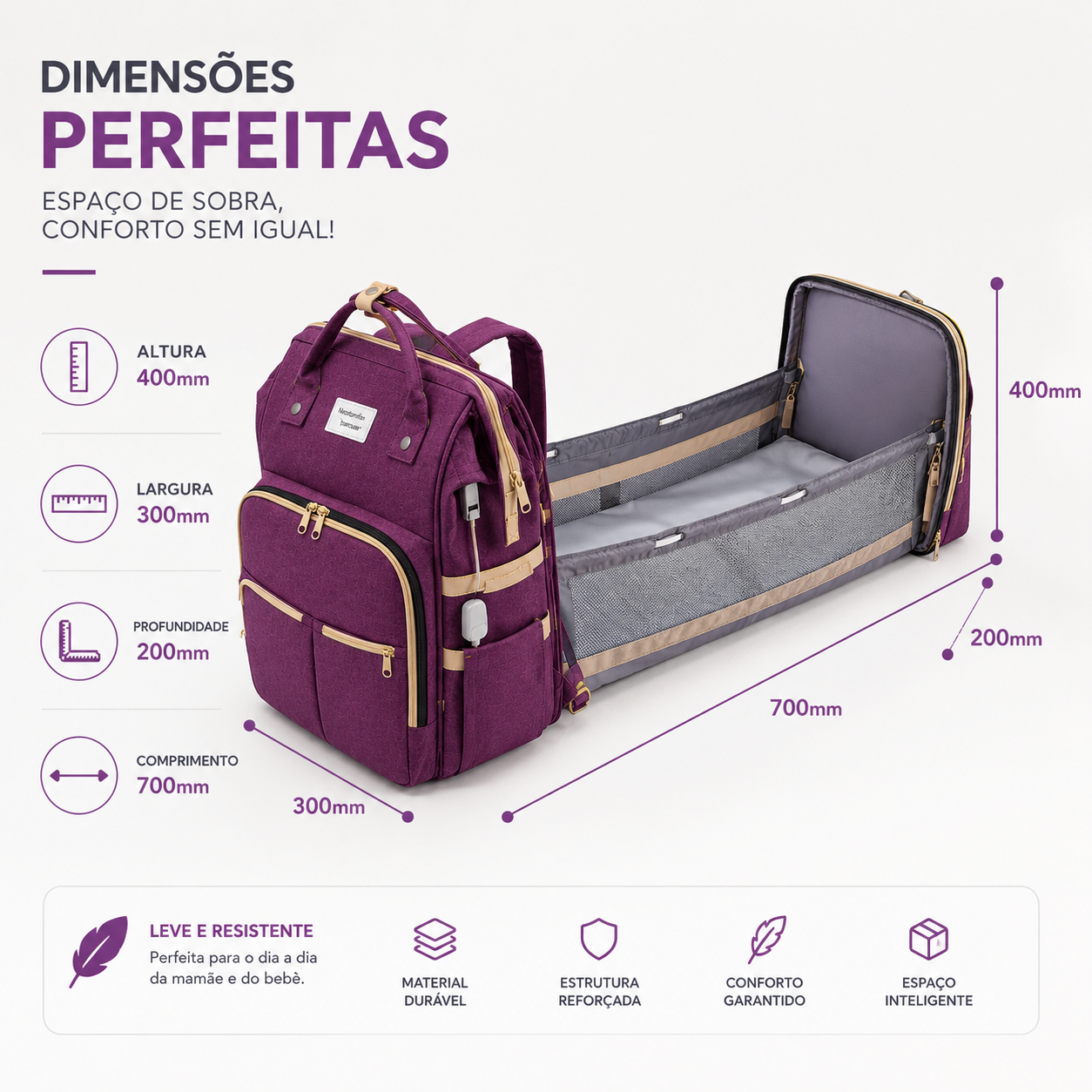 Mochila De Maternidade Expansível 3 Em 1 Com Berço Portátil