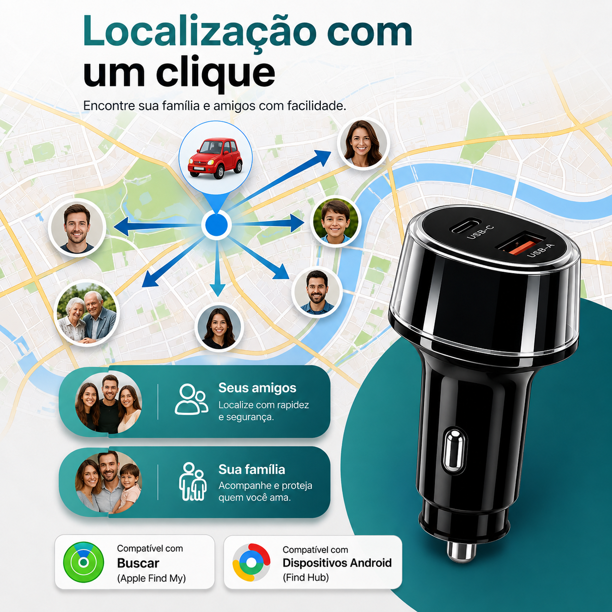 Rastreador GPS Para Carros e Carregador Tipo C e USB - 10% OFF NO PIX
