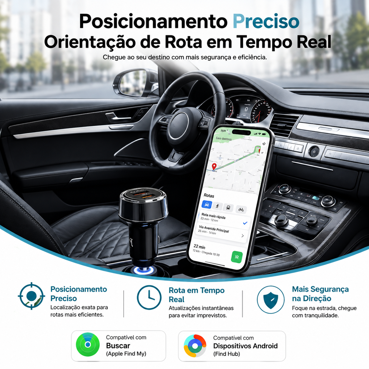 Rastreador GPS Para Carros e Carregador Tipo C e USB - 10% OFF NO PIX