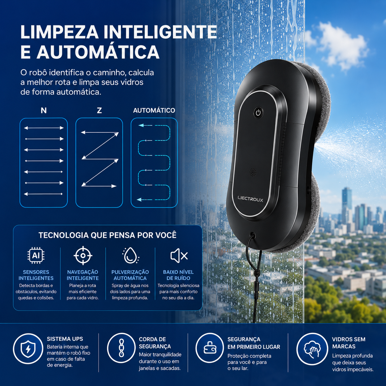 Robô Limpa Vidros Liectroux - Chega de escadas e perigo faz tudo sozinho