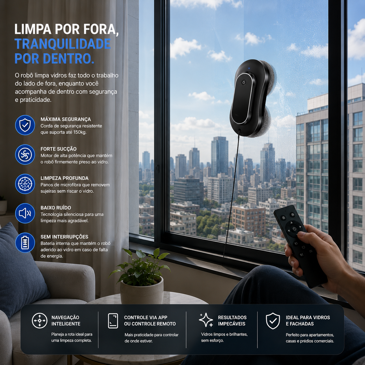 Robô Limpa Vidros Liectroux - Chega de escadas e perigo faz tudo sozinho