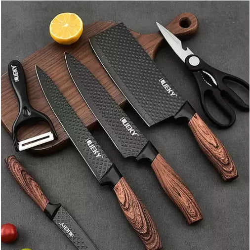Conjunto de Facas Inox 6 Peças Antiaderente com Cabo Reforçado, Descascador e Tesoura de Cozinha