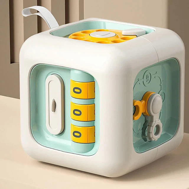 Cubo Montessori 6 em 1 – Brinquedo Educativo Sensorial para Habilidades Motoras de Bebês
