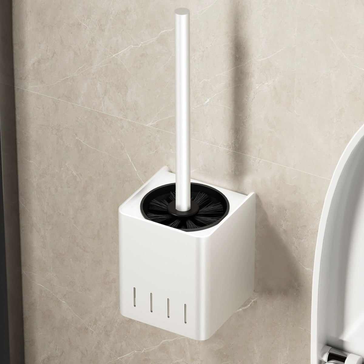 Escova Sanitária com Suporte de Parede – Design Inoxidável para Limpeza de Banheiro