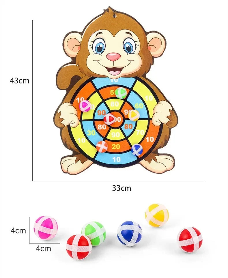 Jogo de Dardos Infantil com Bolas Adesivas – Painel Educativo de Velcro em Formato de Animais
