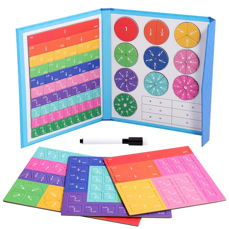 Livro Magnético Educativo de Frações Montessori – Aprendizagem Matemática com Peças Destacáveis