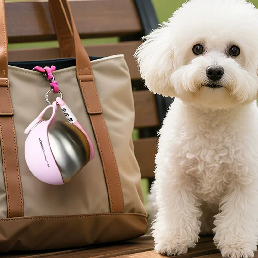 Garrafa de água para cães WagFlask™ em aço inoxidável com tigela integrada e cordão de segurança