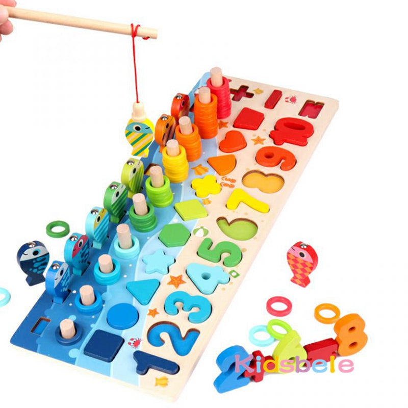 Tabuleiro Montessori de Pesca Magnética – Brinquedo Educativo com Números, Formas e Cores