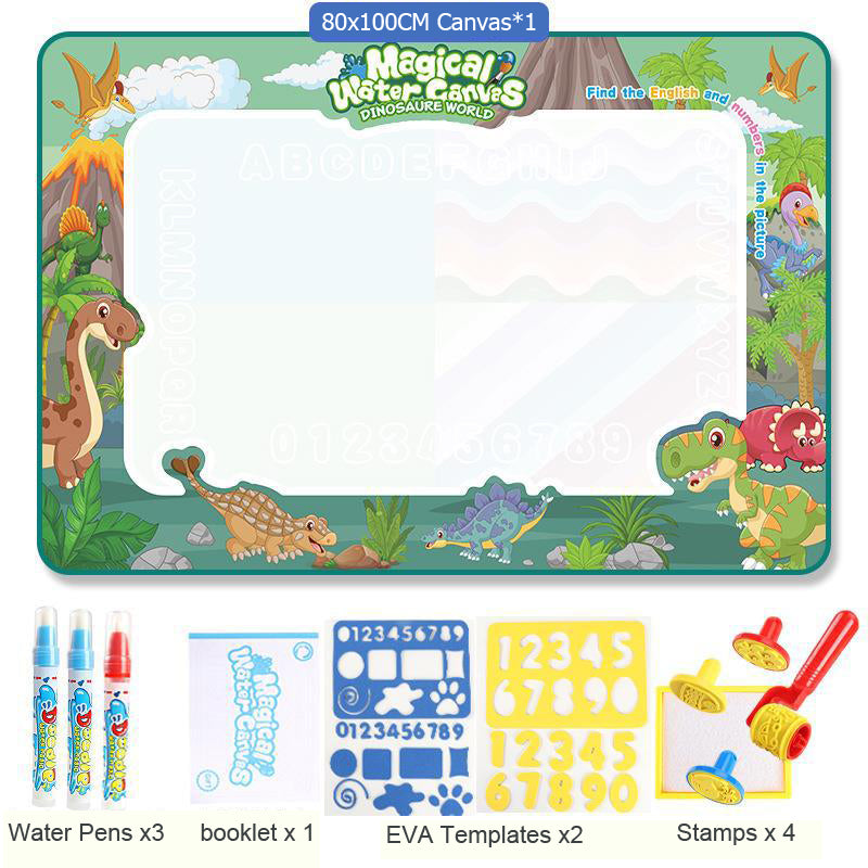 Tapete Mágico de Desenho com Água 100x80cm – Canetas Reutilizáveis e Moldes Educativos Montessori