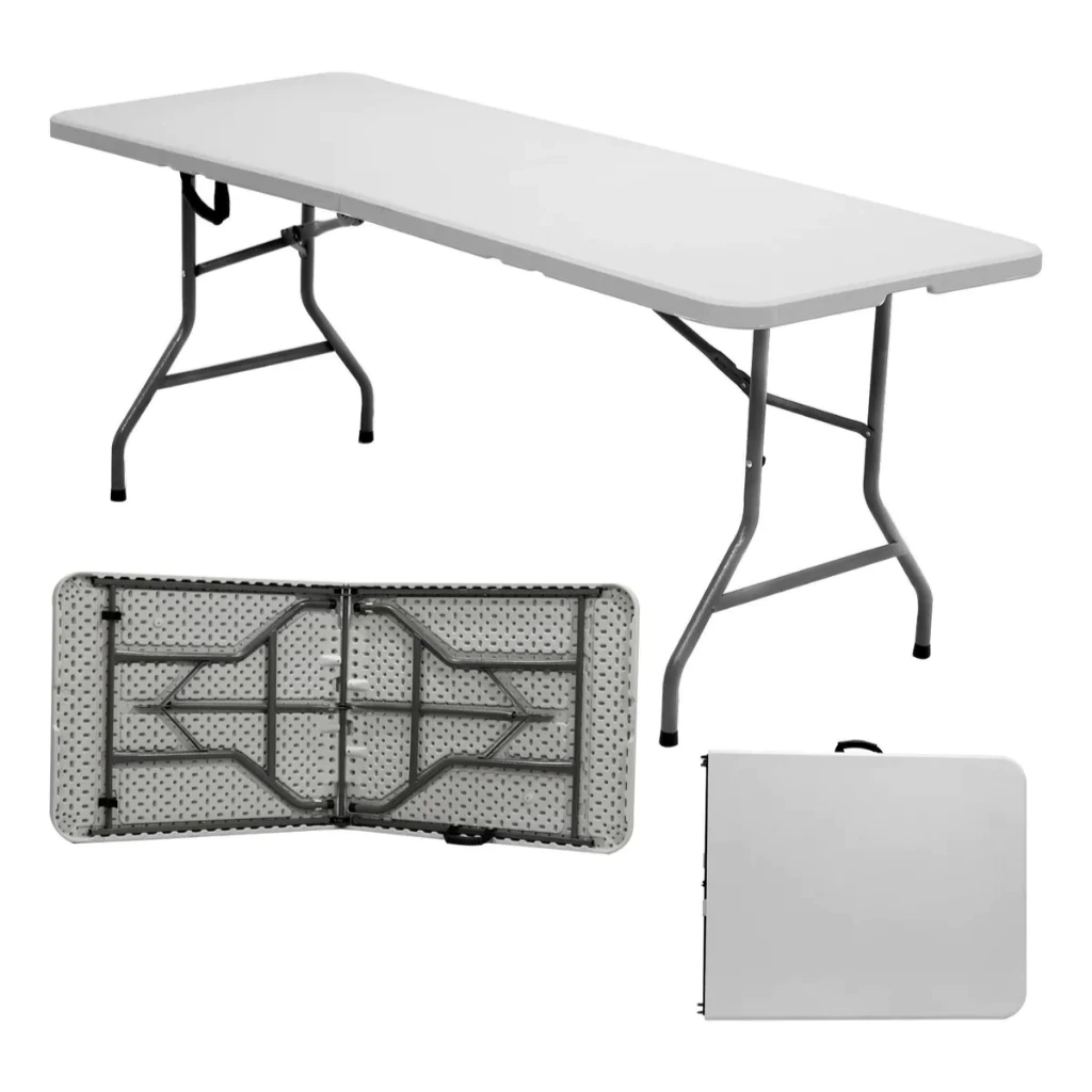 Mesa Dobrável Tipo Maleta Prática e Durável 180x60cm — Portátil, Resistente, Fácil de Montar e Guardar