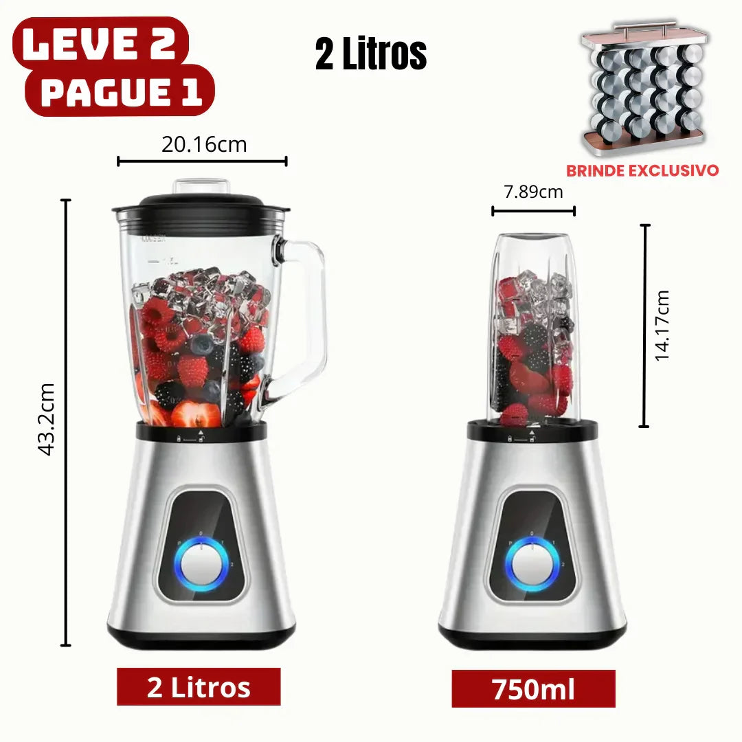 Liquidificador Multiuso Lumax Com Jarra de Vidro + BRINDE: Porta Tempero Vertical 16 Potes - COMPRE 1 LEVE 2