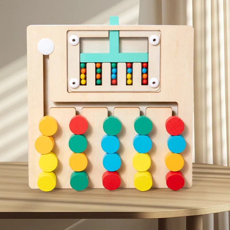 Brinquedo Educativo Montessori em Madeira – Jogo de Estratégia com Cores e Bolas Rolantes