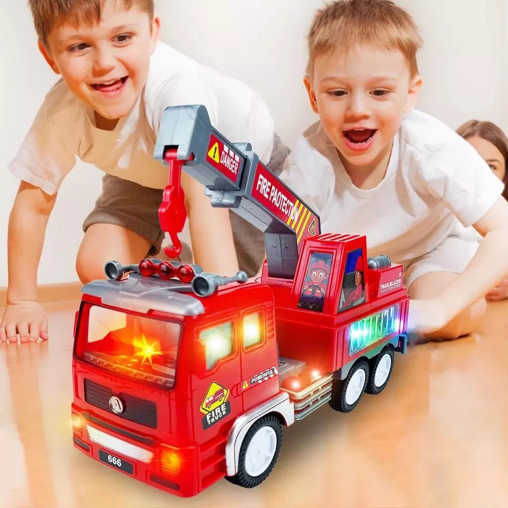 Caminhão de Bombeiro Brinquedo Infantil – Luzes 4D, Sirene Realista e Movimento Bate e Volta