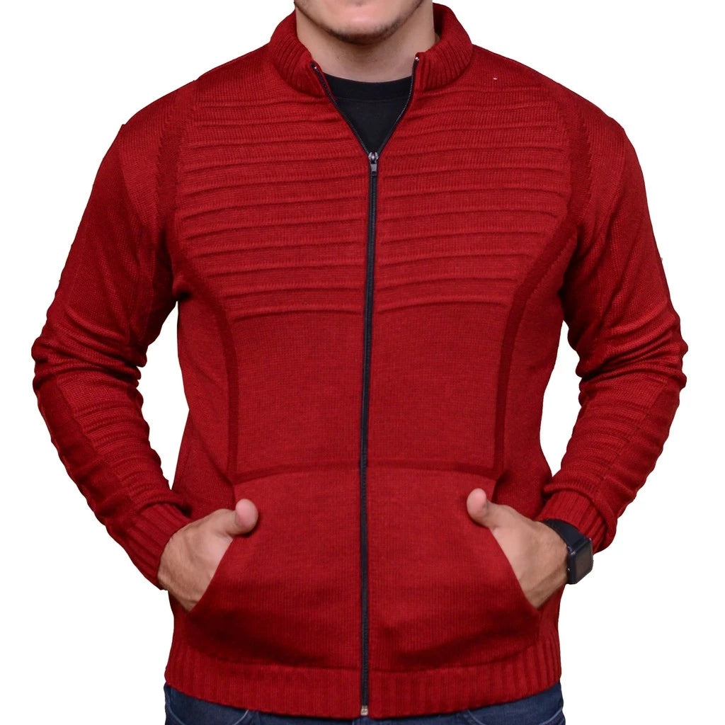 Cardigan Masculino em Tricot com Zíper Frontal e Bolsos