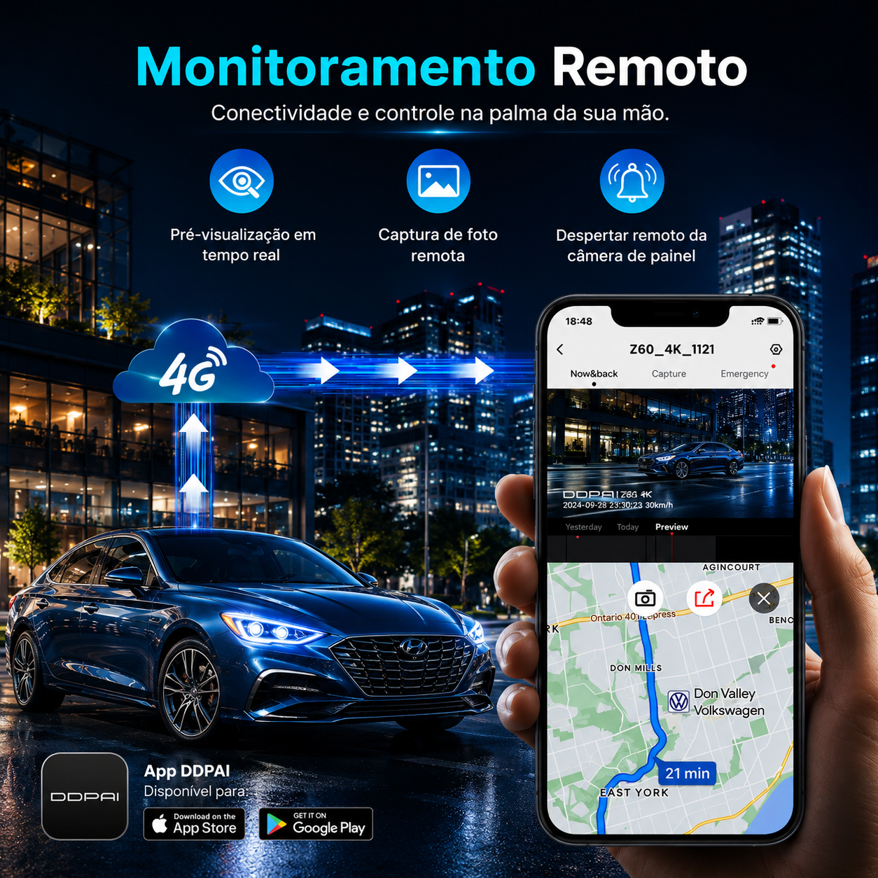 Câmera Veicular Z60 4g Visualização Remota 4k  3 em 1
