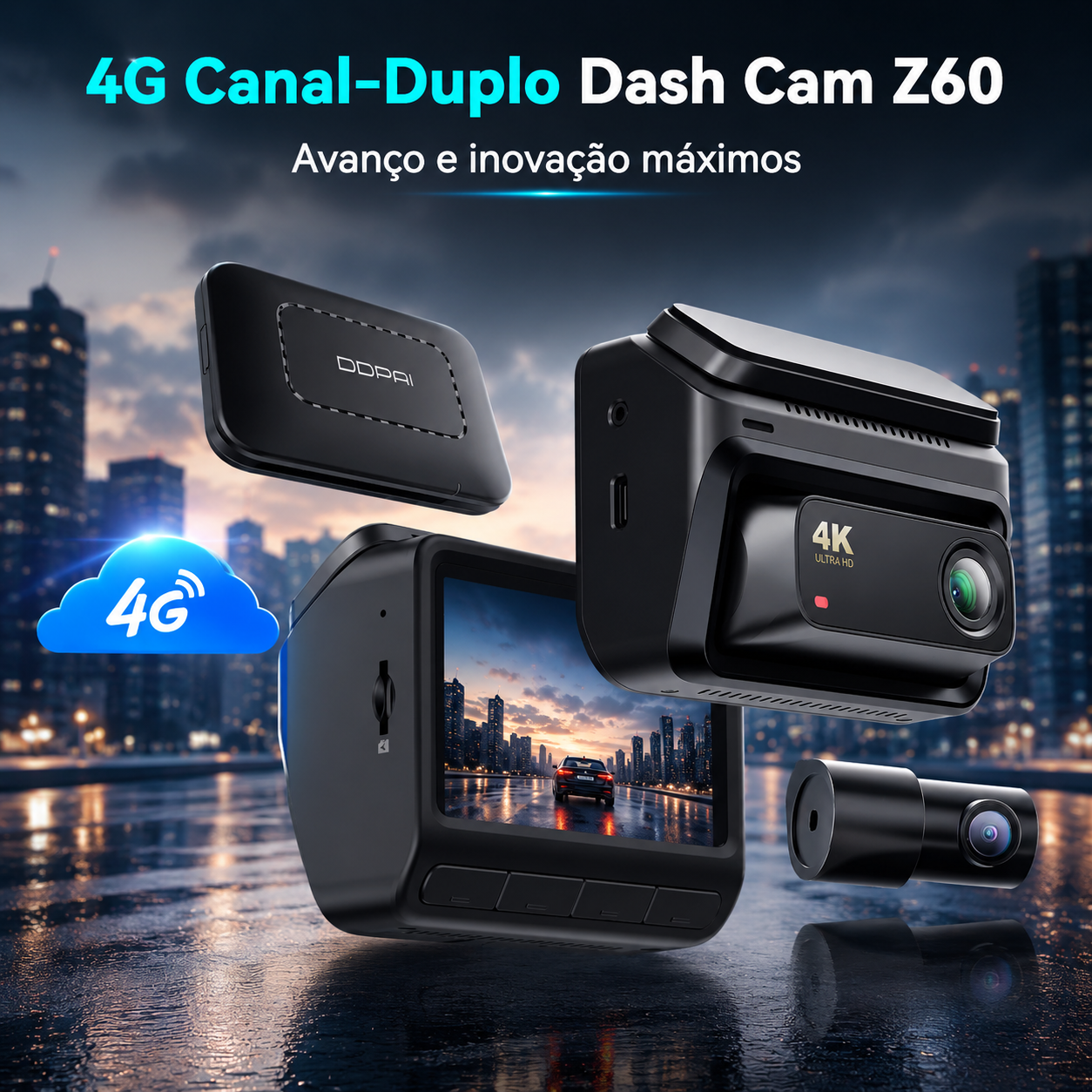 Câmera Veicular Z60 4g Visualização Remota 4k  3 em 1