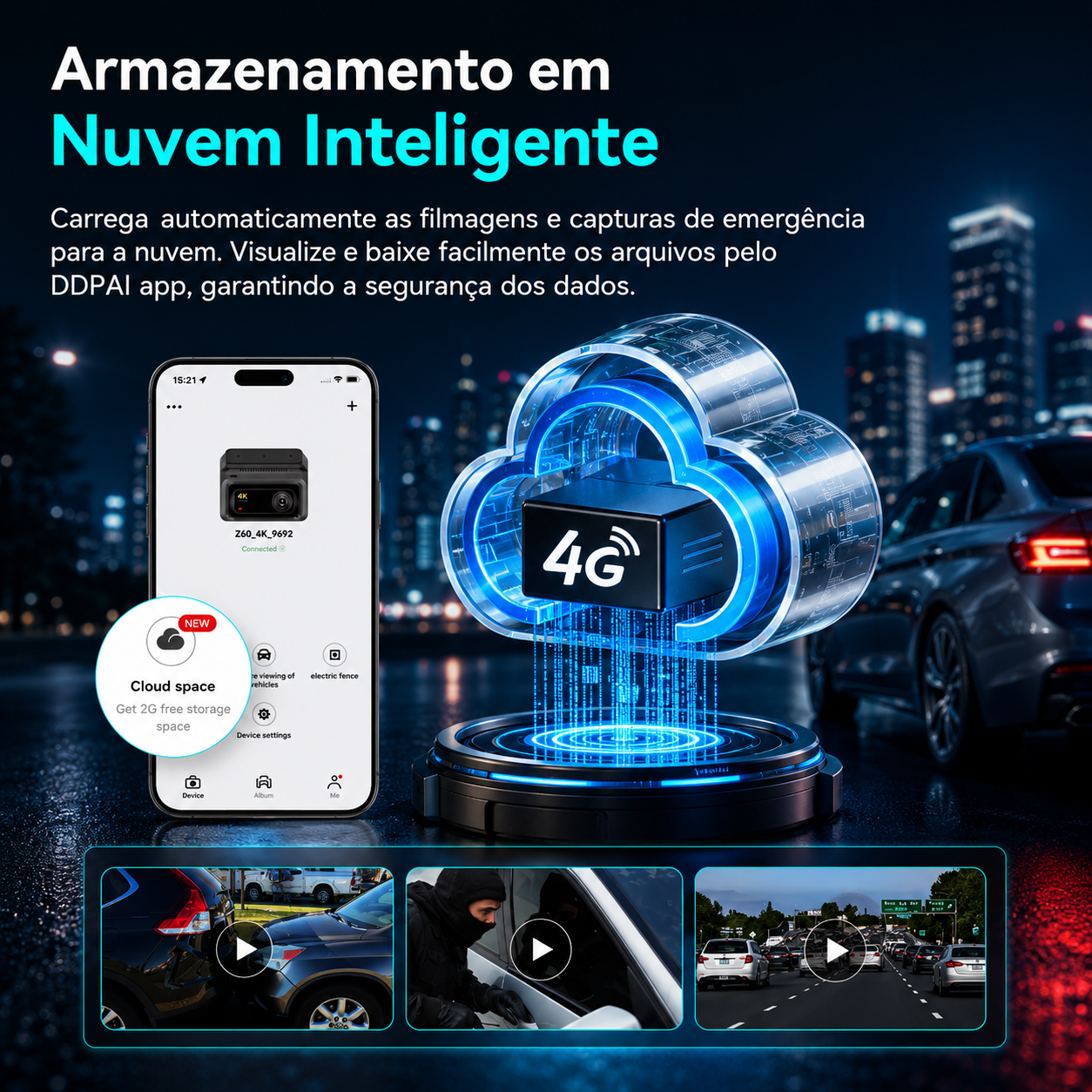 Câmera Veicular Z60 4g Visualização Remota 4k  3 em 1