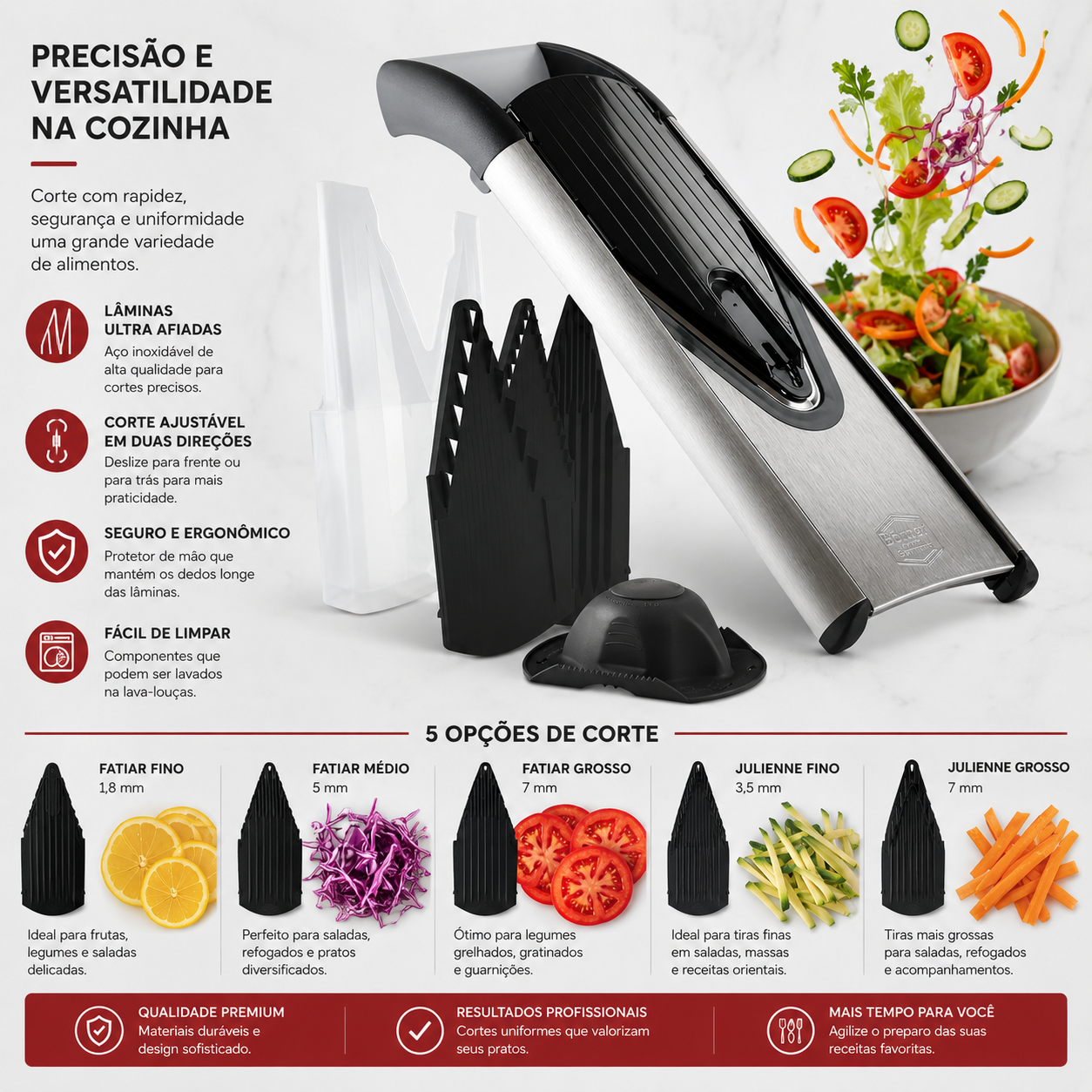 Fatiador De Legumes V6 Pro 8 em 1 Em Aço Inoxidável