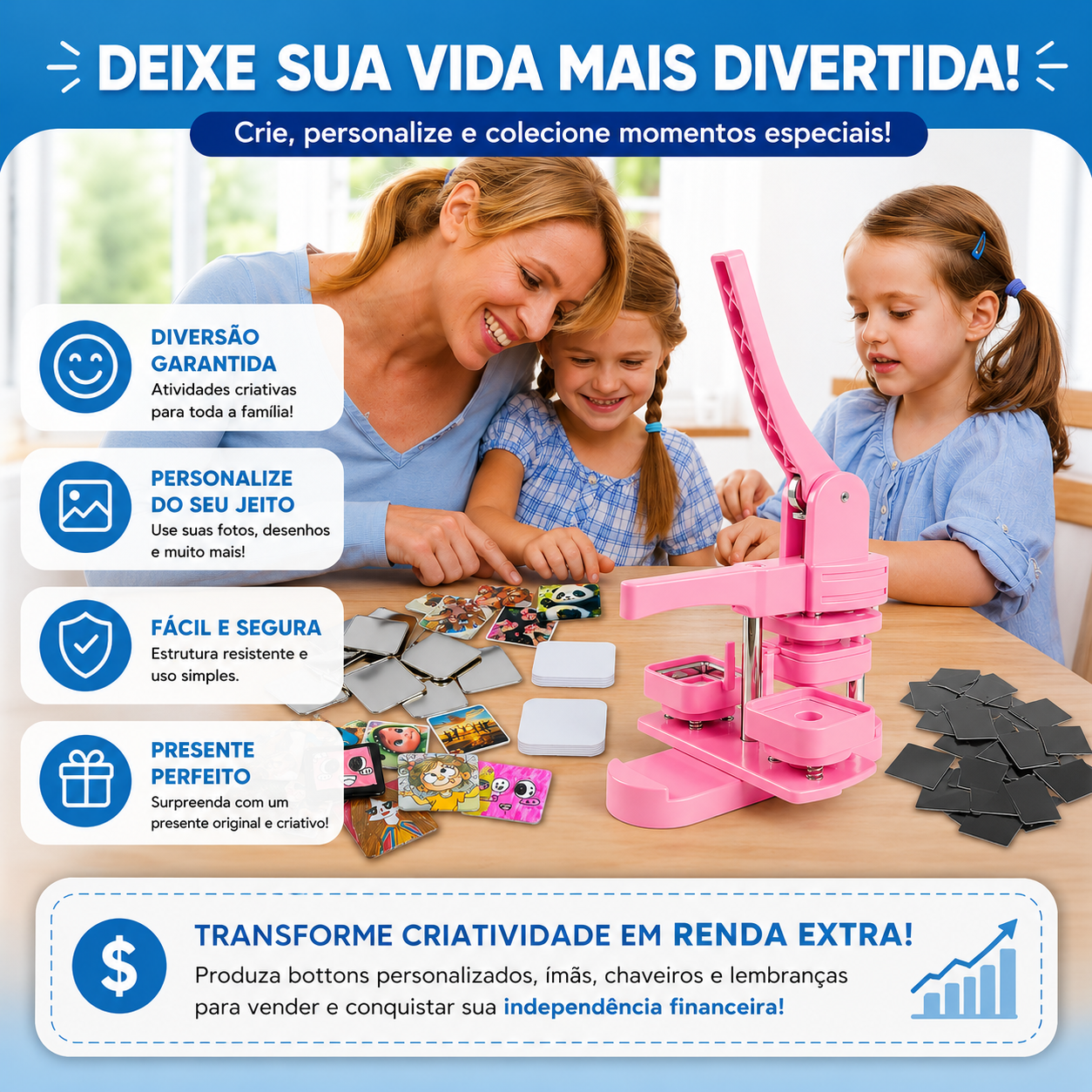 Máquina Para Fazer Ímãs Com Fotos e Botões