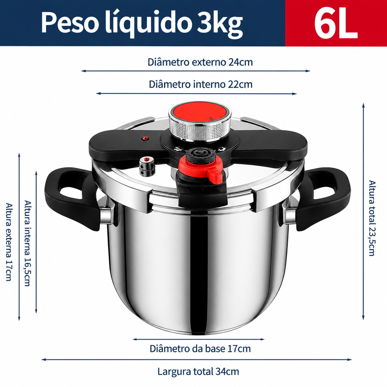 [COMPRE 1 LEVE 2] - KIT Panelas de Pressão TurboChef Aço Inoxidável - Á Prova de Explosões + Brinde: Kit Utensílios
