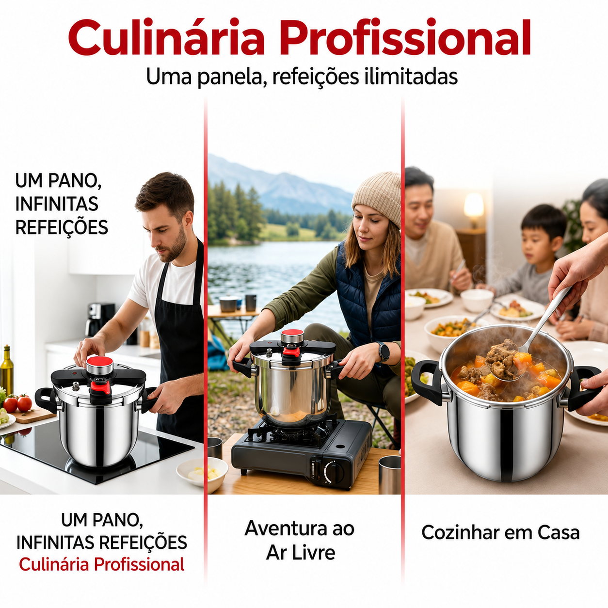 [COMPRE 1 LEVE 2] - KIT Panelas de Pressão TurboChef Aço Inoxidável - Á Prova de Explosões + Brinde: Kit Utensílios