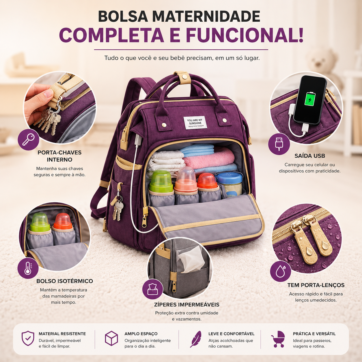 Mochila De Maternidade Expansível 3 Em 1 Com Berço Portátil