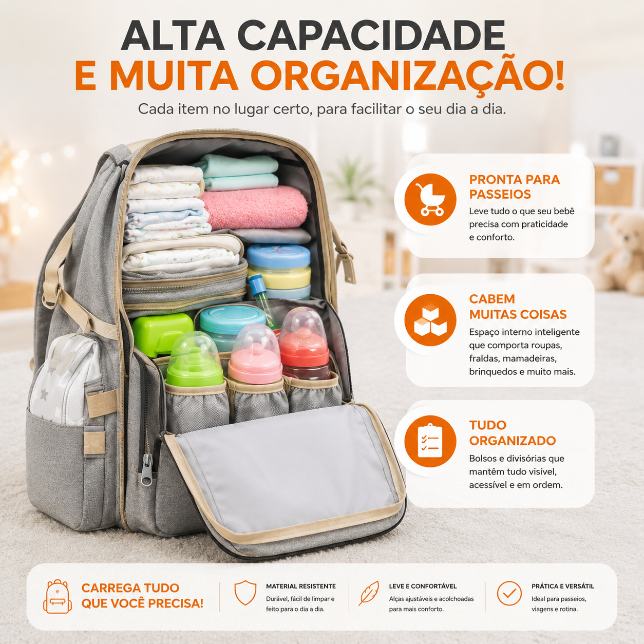 Mochila De Maternidade Expansível 3 Em 1 Com Berço Portátil