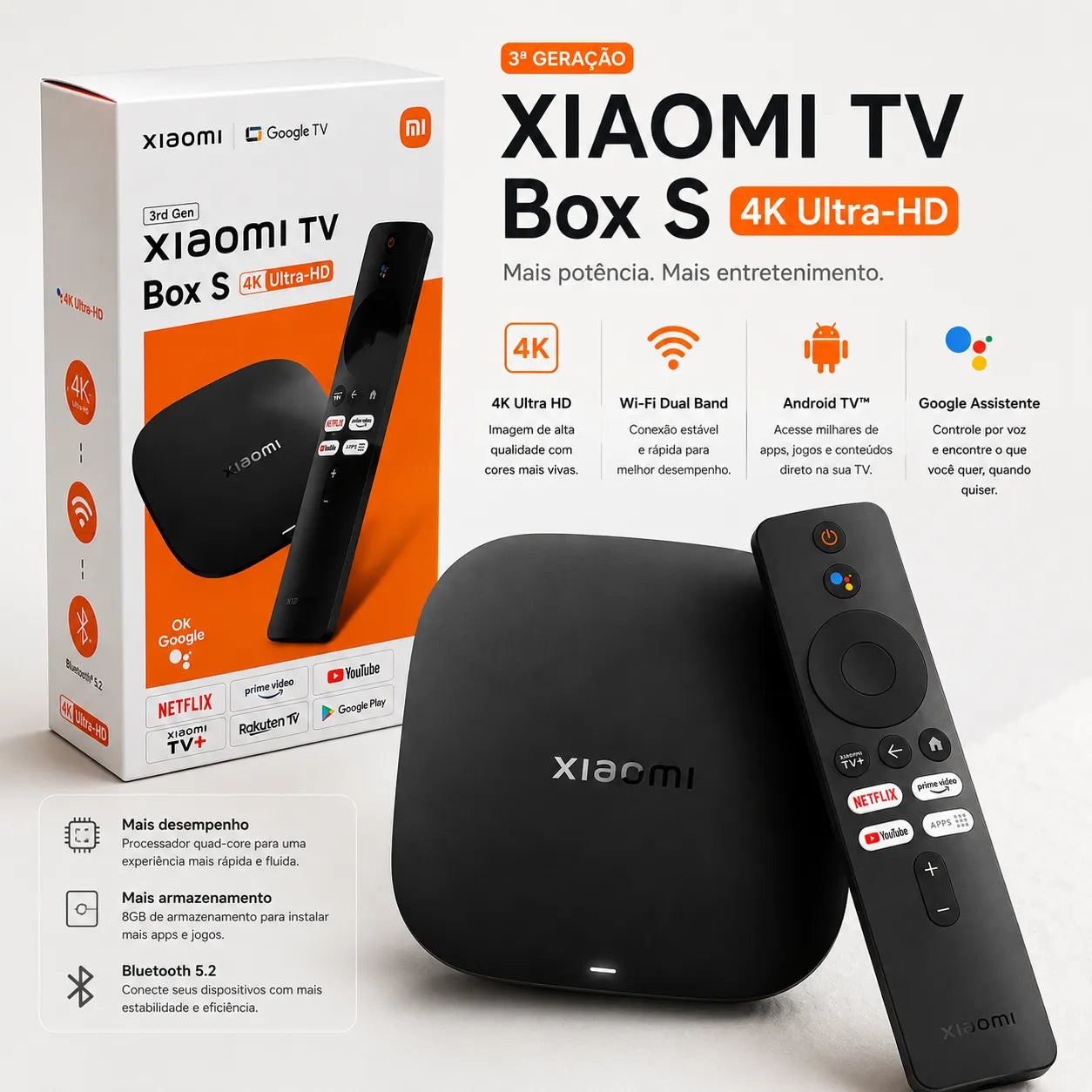 Mi Box S Tv Xiaomi 3a Geração 32gb 4k Ultra Bivolt Preto