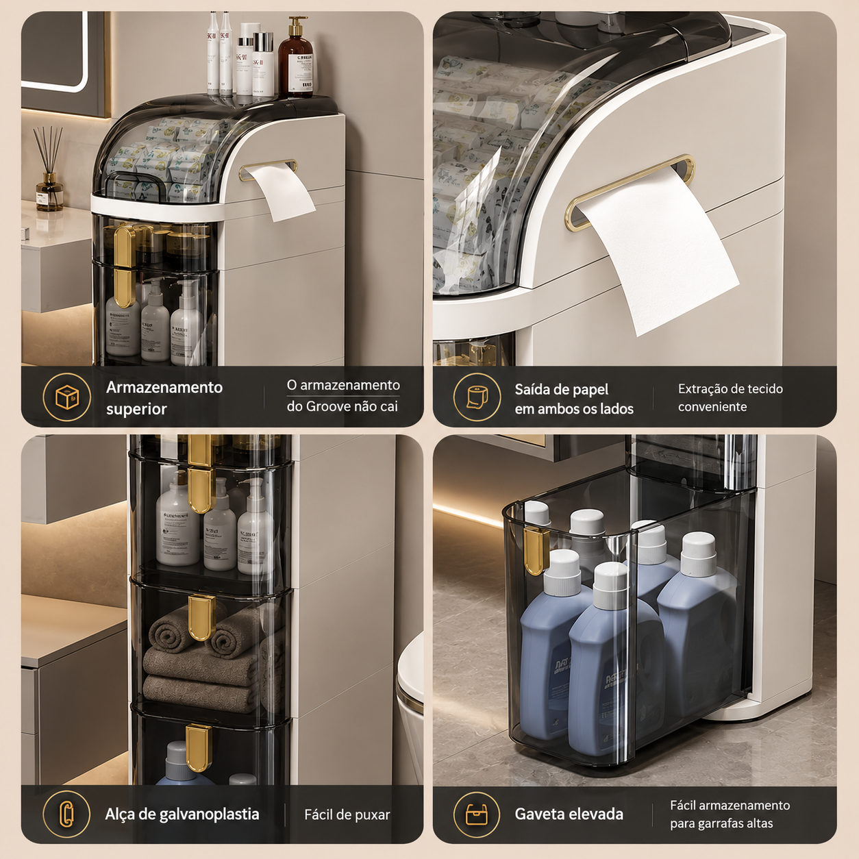 Gaveteiro Organizador FlexMove™ | Multiuso com Rodinhas para Banheiro, Quarto, Cozinha e Lavanderia