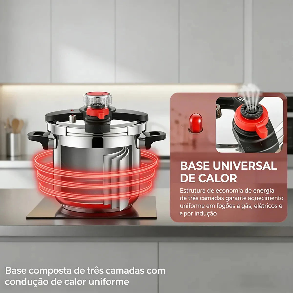[COMPRE 1 LEVE 2] - KIT Panelas de Pressão TurboChef Aço Inoxidável - Á Prova de Explosões + Brinde: Kit Utensílios