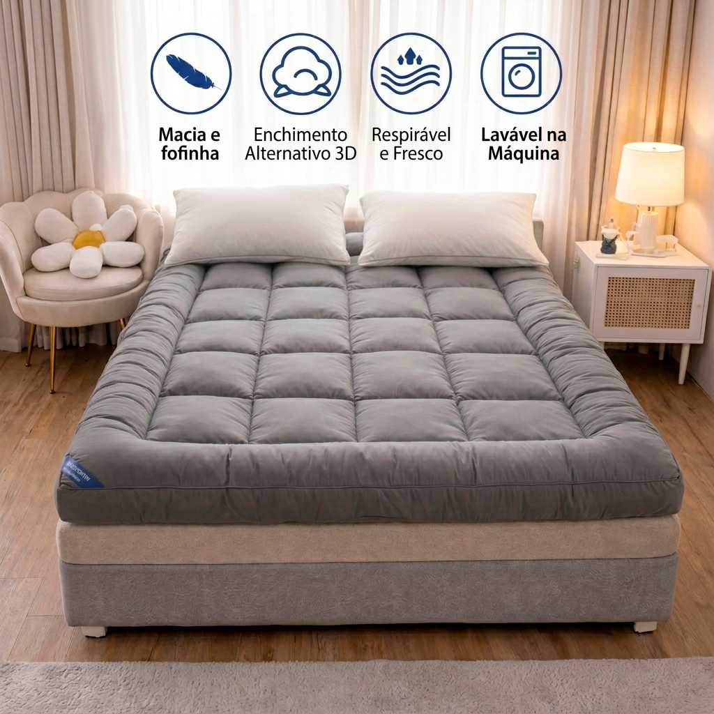 [PAGUE 1 LEVE 2] Pillow Top Confort  + BRINDE: 2 Travesseiros terapêuticos antistress 500 fios