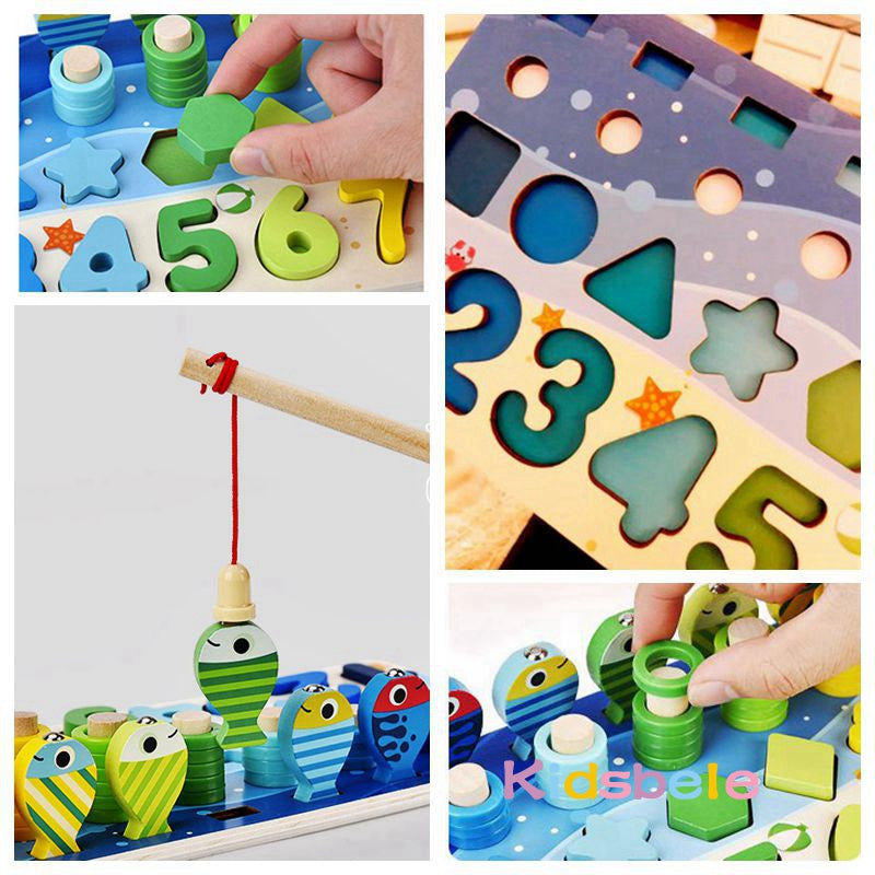 Tabuleiro Montessori de Pesca Magnética – Brinquedo Educativo com Números, Formas e Cores