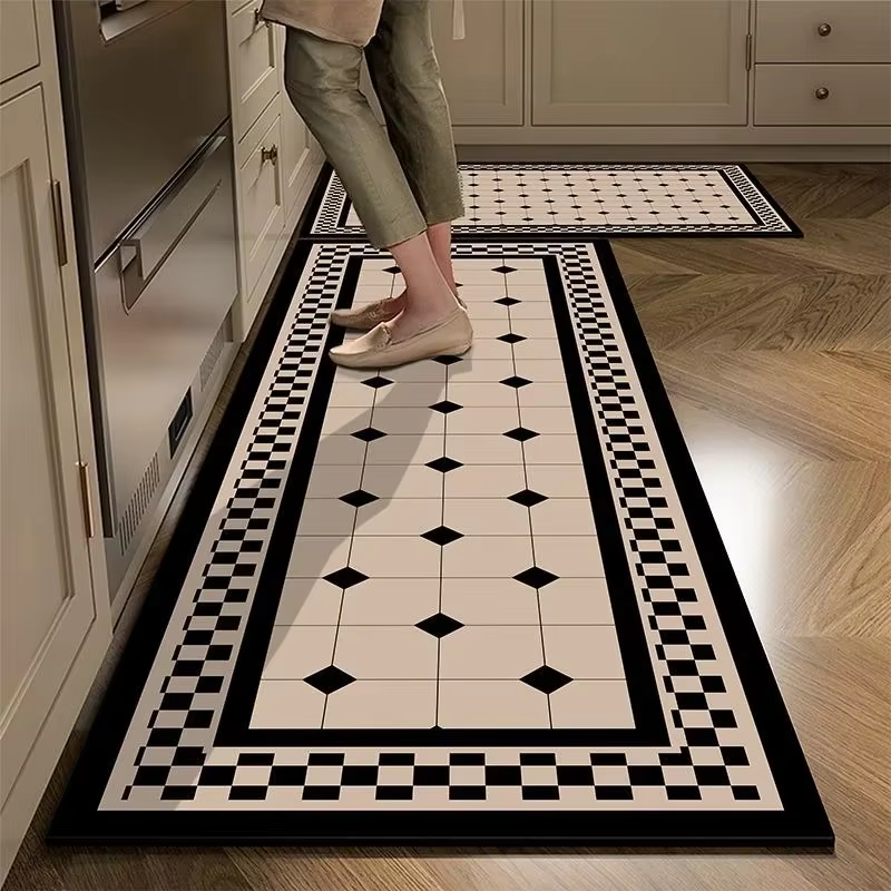 Tapete de Cozinha Estilo Xadrez – Secagem Rápida e Antiderrapante Premium
