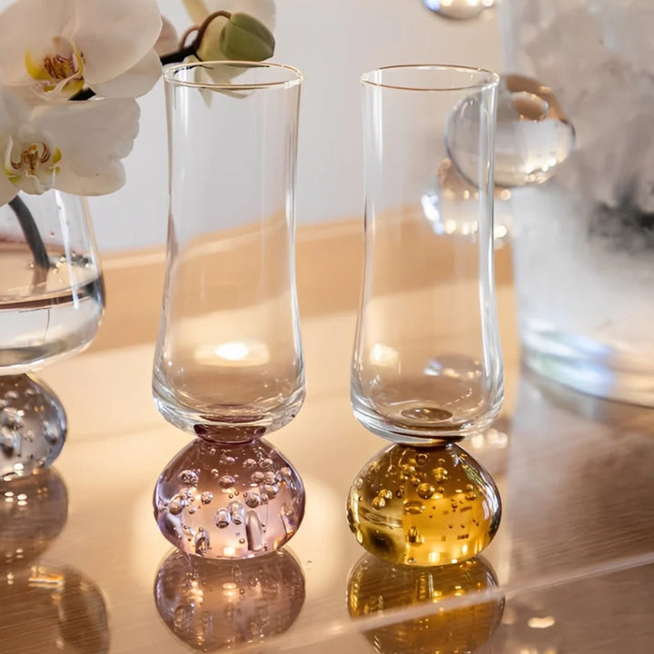 Taças Champanhe Base Esfera Transparente + Bandeja para Taça